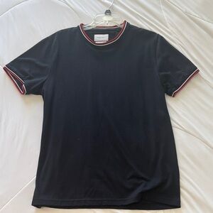 Denim and Flower. Black Tee with Red and White Accents